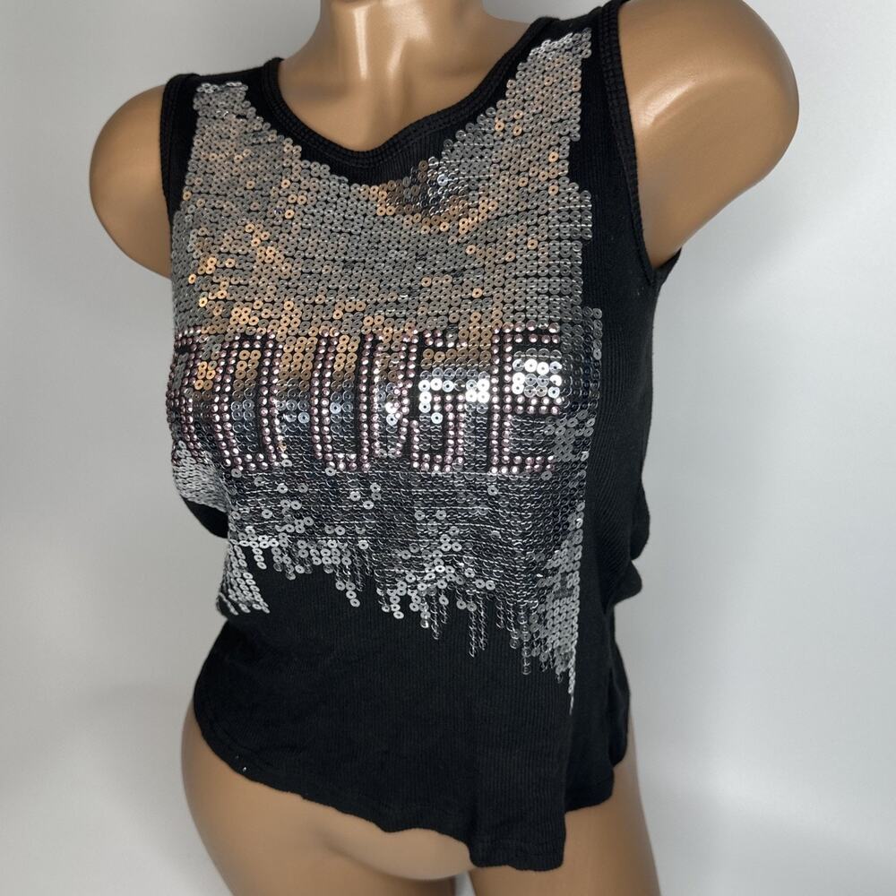Vintage Kanon Saisou Japan XS Black Sequin Tank Top Cyber Y2K Sparkly Harajuku
